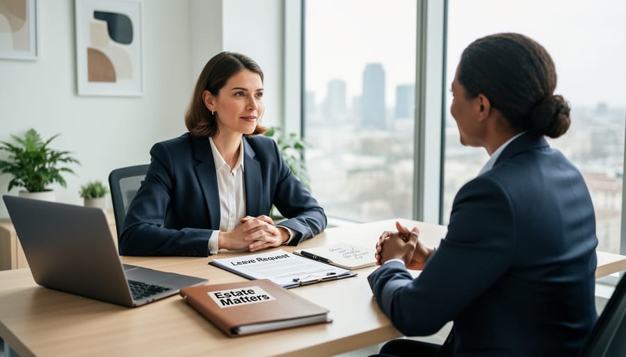 HR manager and employee having supportive discussion at office desk