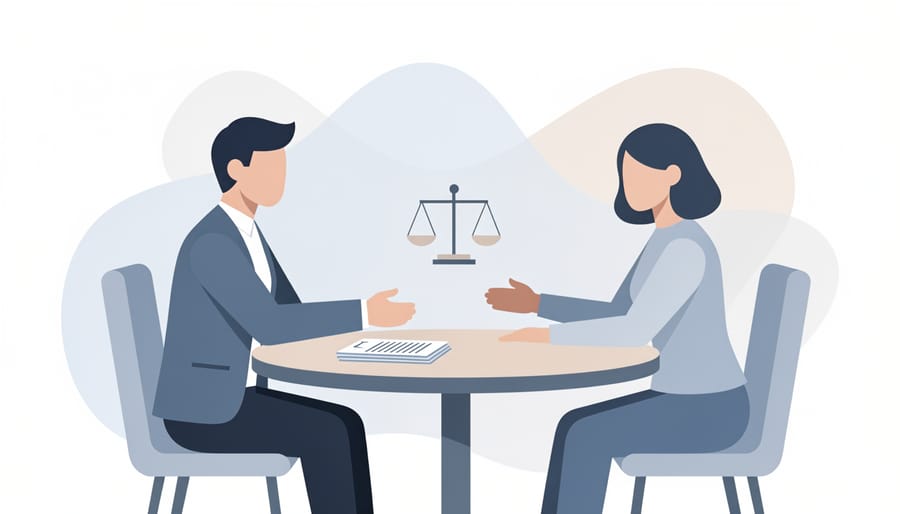 Handshake between a client and employment lawyer in a law office with a folder on the table
