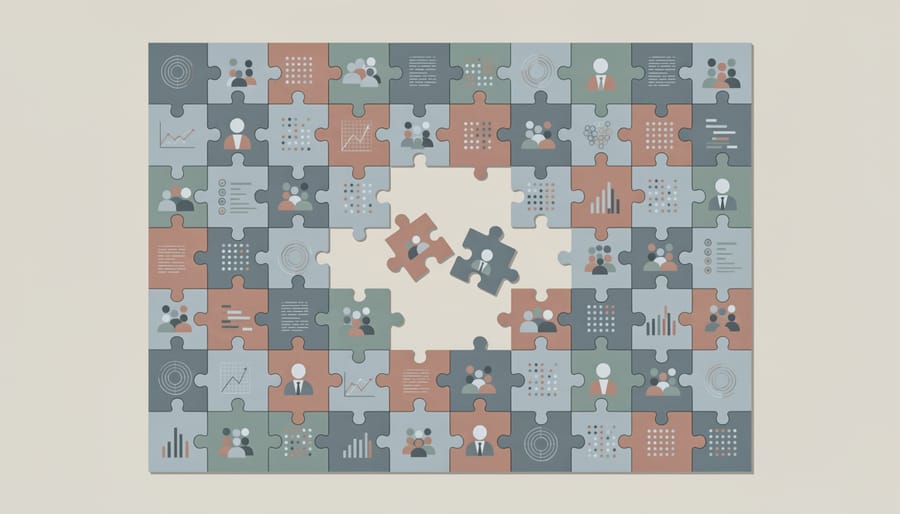 Top-down view of a completed jigsaw puzzle representing connected training and skills information
