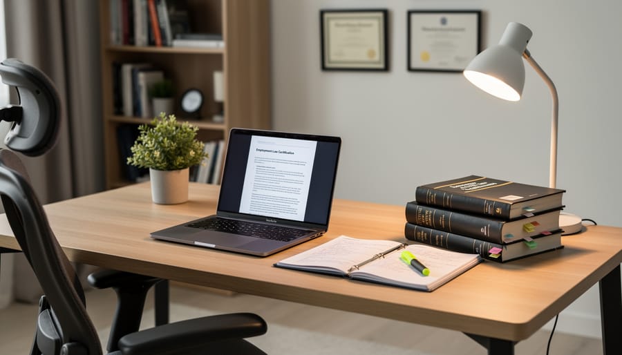Notebook and pen on a desk next to a laptop used for studying