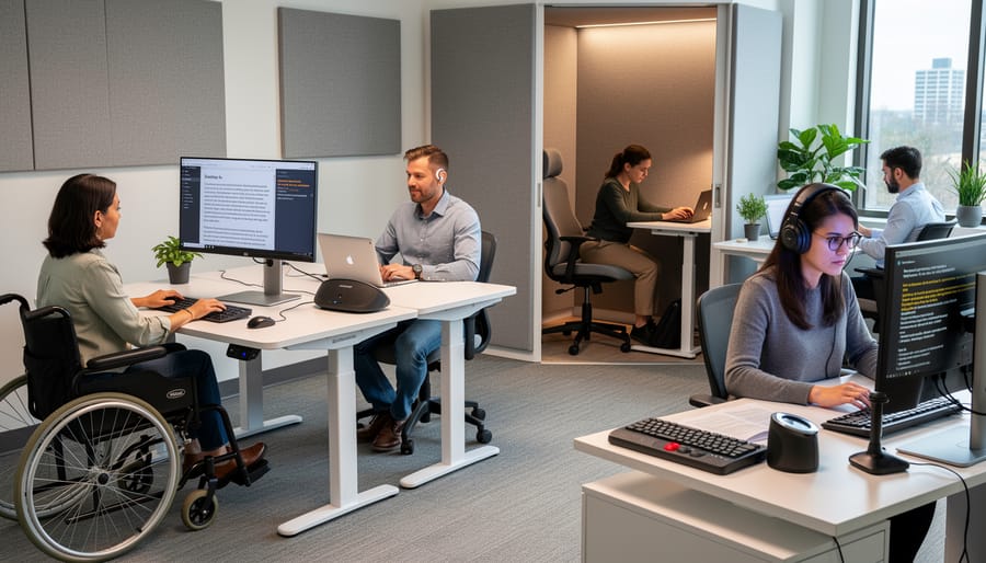 A desk scene with everyday work accommodations and tools arranged neatly, illustrating practical support at work.