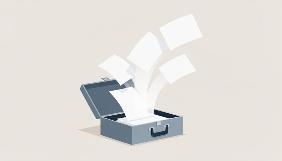 Briefcase open with blank documents spilling out, symbolizing employment compliance transfer