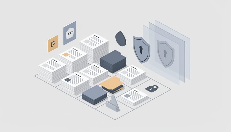 Organized HR binder and privacy-themed glass symbol on a desk representing compliance and privacy in reporting